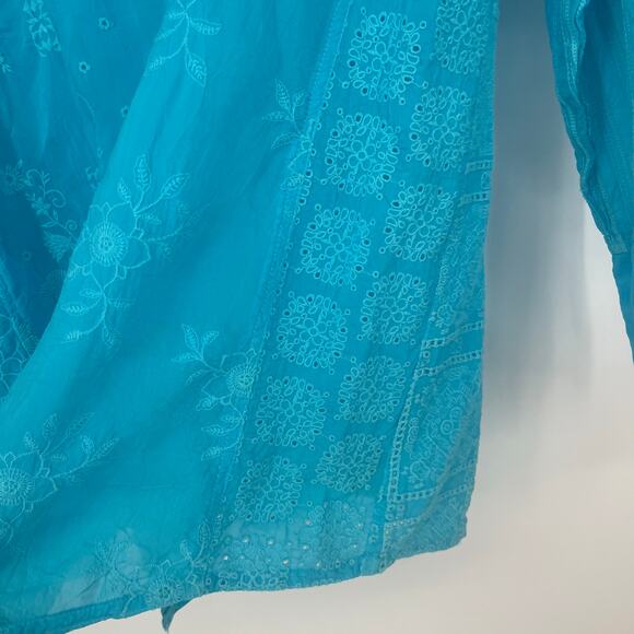 Johnny Was NYX Button Down Embroidered Eyelet Shirt Light Blue Size Medium - Picture 5 of 12